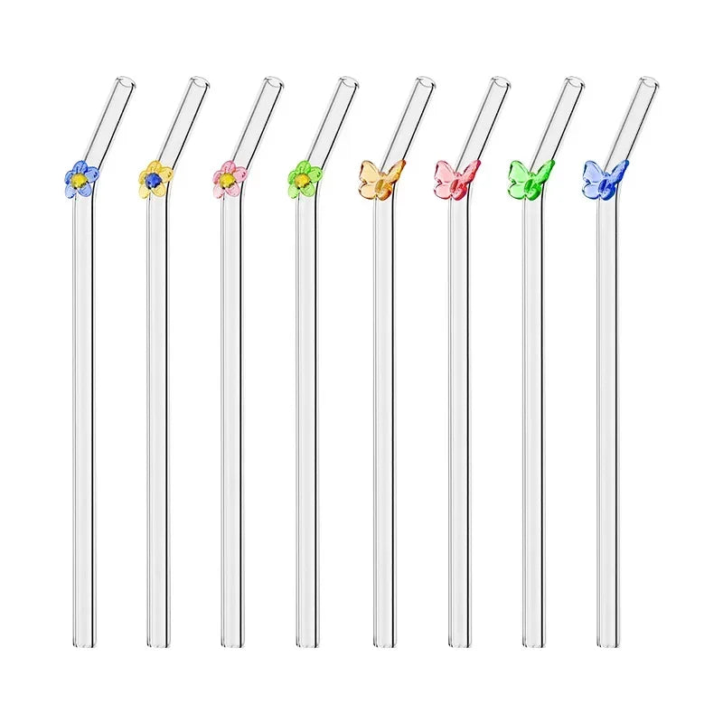 Butterfly Glass Straws Set for Smoothies Cocktails | Afralia™ Eco-Friendly Drinkware