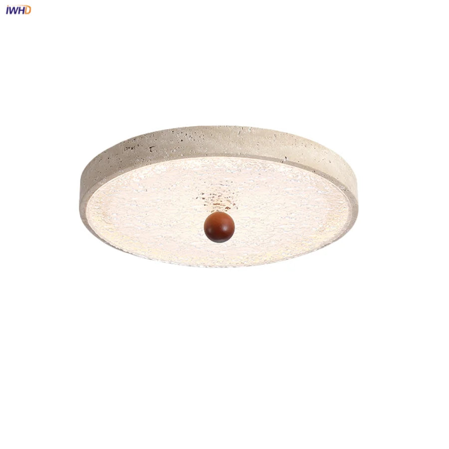 Afralia™ Nordic LED Ceiling Lights Round Yellow Wood Home Decor Plafond Lamp