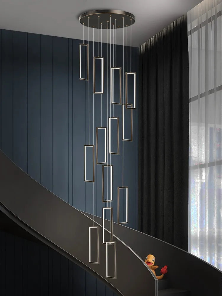 Afralia™ Copper Square Pendant Chandelier with LED Lighting