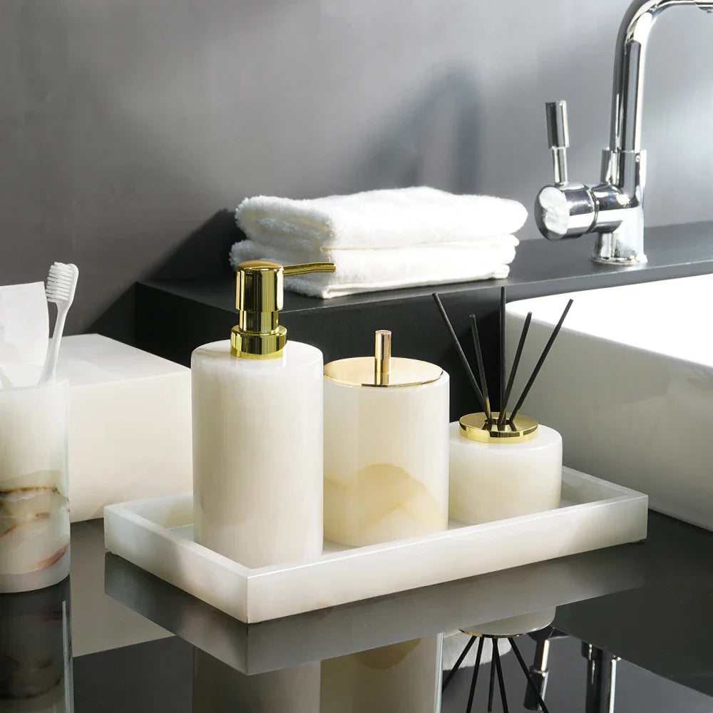 Afralia™ White Onyx Marble Bathroom Set Luxury Bathroom Accessories