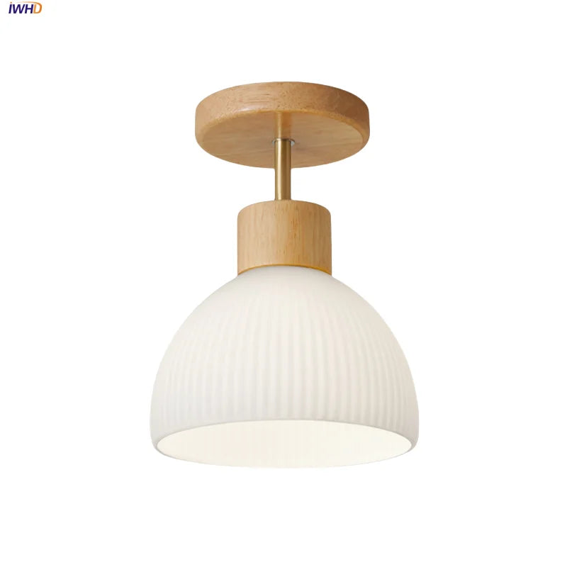 Afralia™ Nordic LED Ceiling Light, White Glass Wood Ceiling Lamp for Kitchen Living Room