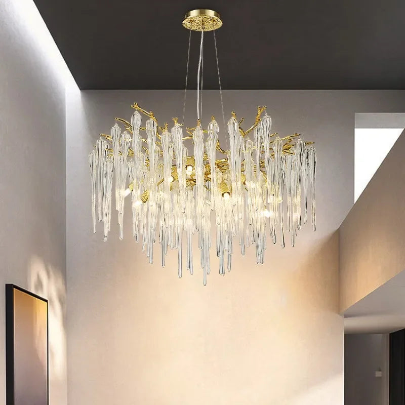 Afralia™ Modern Luxury Gold Crystal Chandelier for Living Room, Dining