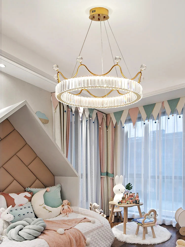 Afralia™ Crown Petal LED Crystal Chandelier - Luxury Nordic Design for Girls' Bedroom