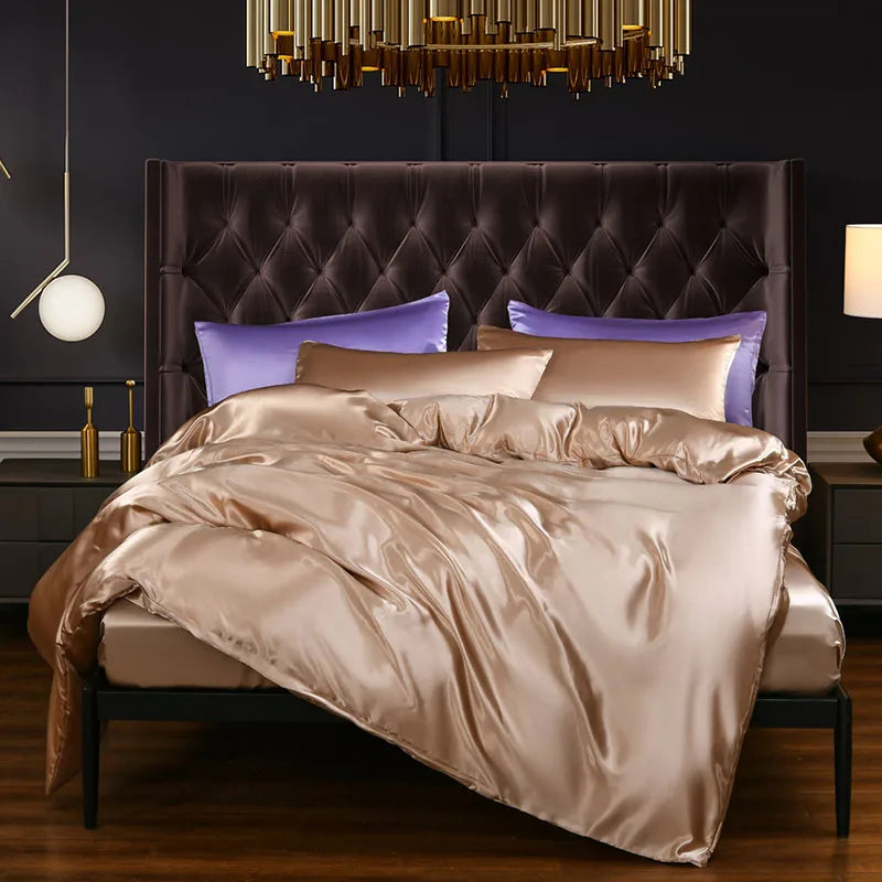 Afralia™ Satin Faux Silk Duvet Cover Set - Luxurious European Style Bedding