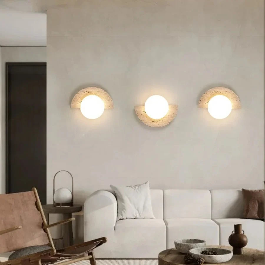 Afralia™ Yellow Cave Stone LED Wall Lights for Modern Spaces, Glass Globe Sconce.