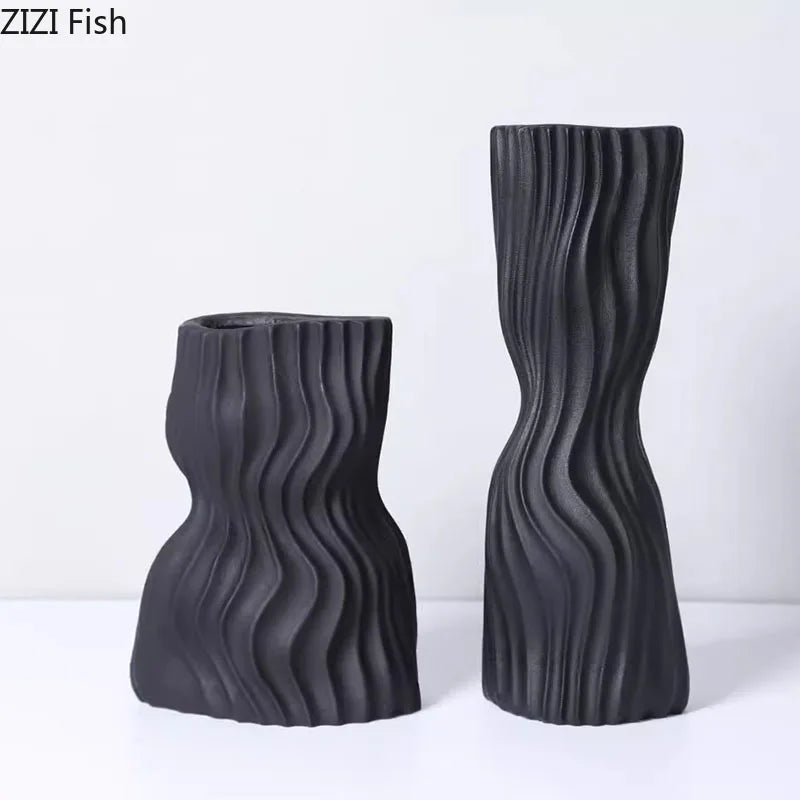 Afralia™ Modern Resin Wavy Stripes Vase for Desk Decoration and Floral Arrangement