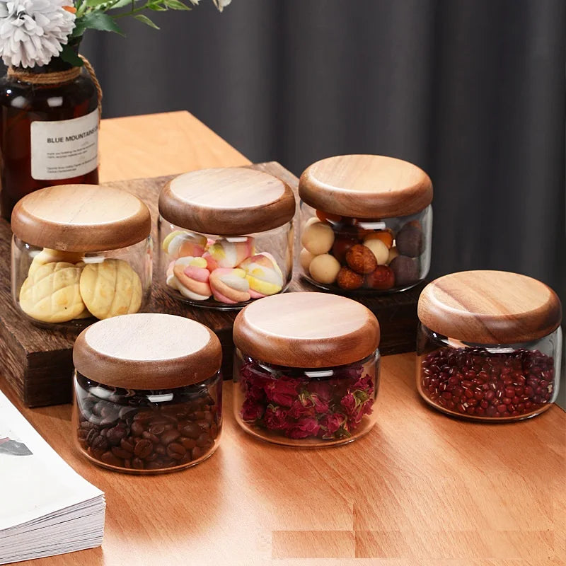 Afralia™ Glass Spice Jar with Acacia Wood Lid, 10oz Airtight Storage Container