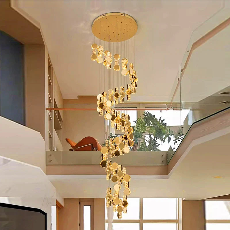 Afralia™ Crystal Chandelier Stair Pendant Lamp Living Room Pendant Lights Interior Lighting