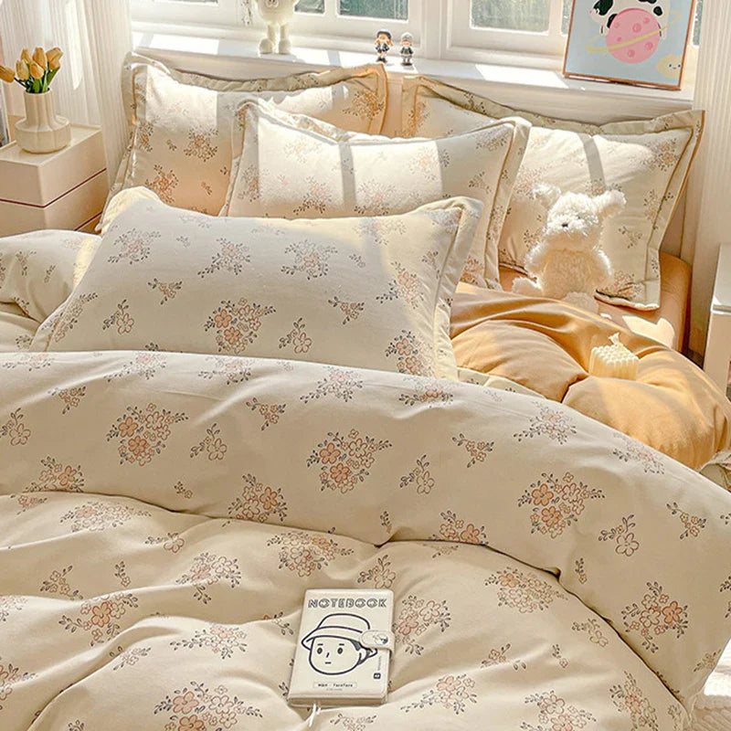 Afralia™ Plant Printed Cotton Brushed Duvet Cover Set for Double Bed