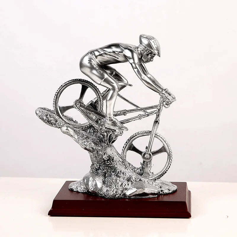 Afralia™ Mountain Bike Cyclist Sculpture: Realistic Resin Sportsman Figure for Home Decoration