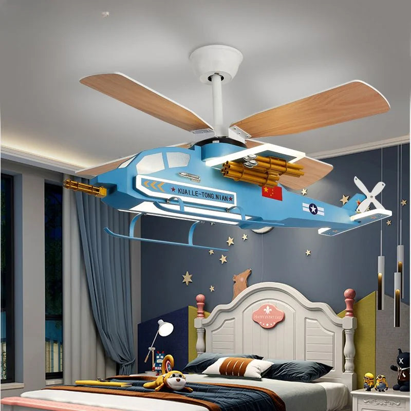 Afralia™ Children's Room Airplane Helicopter Fan Light - Creative Boy Bedroom Ceiling Light