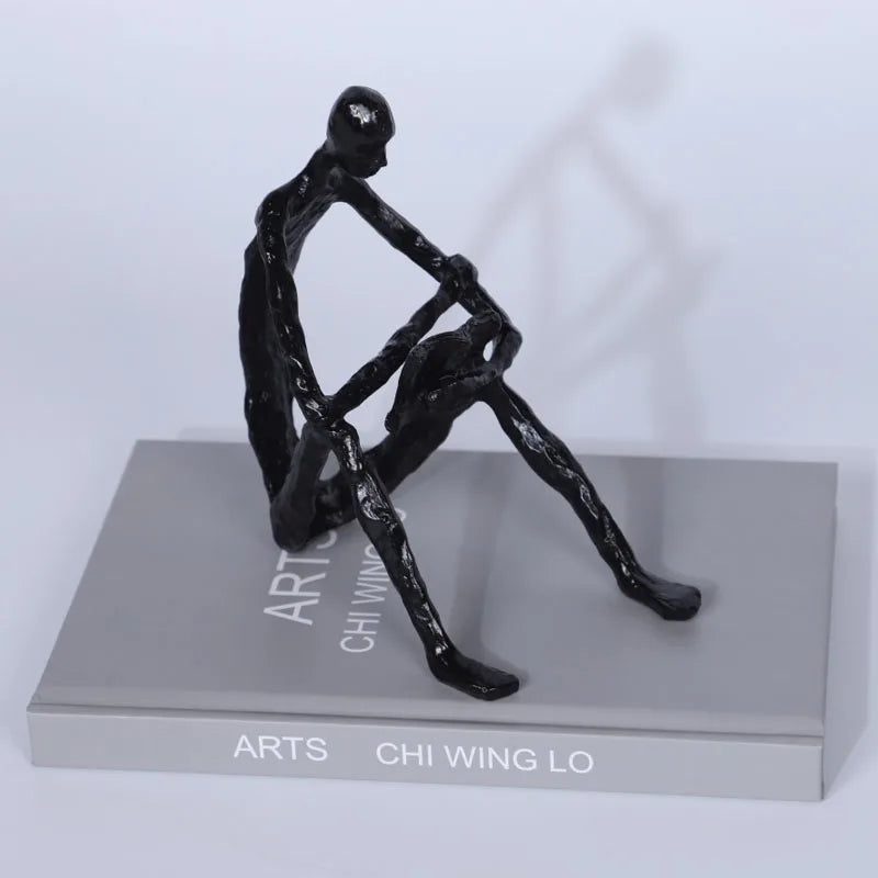 Afralia™ Metal Figure Sculpture Abstract Black Man Home Decor Figurine