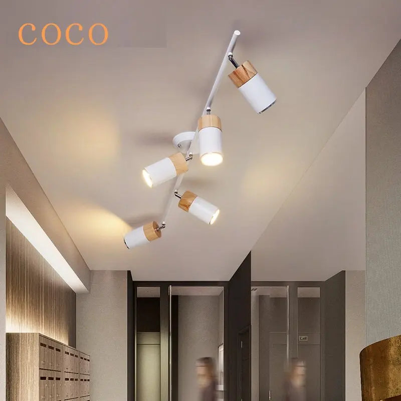 Afralia™ Nordic Wood Chandeliers & Spotlights - Black/White Decor Lighting for Living Room, Bedroom & Corridor