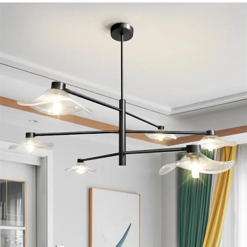 Afralia™ Lotus Leaf Glass Ceiling Chandelier for Bedroom Living Room Hall Lighting