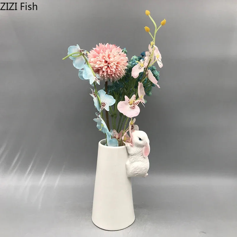 Afralia™ Lovely Rabbit Ceramic Vase Pot for Floral Arrangement, Table Decor & Aesthetic Room Appeal