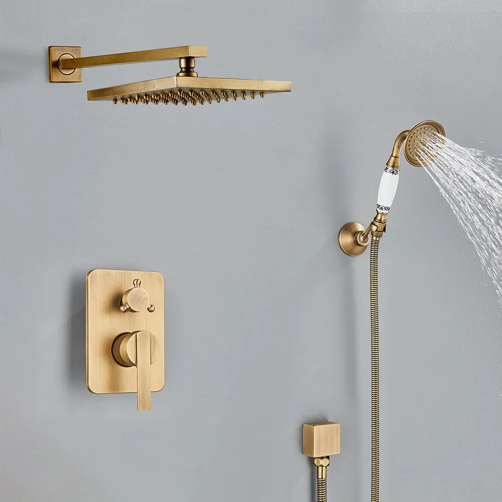 Afralia™ Brass 8" Rainfall Shower Faucet Set Wall Mounted Mixer System for Bath