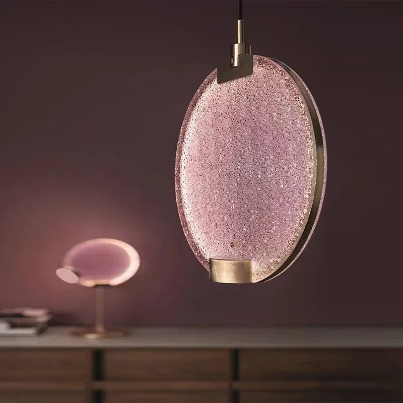 Afralia™ Clear Pink Glass Horo Pendant Light LED for Loft Bar Art Deco Kitchen