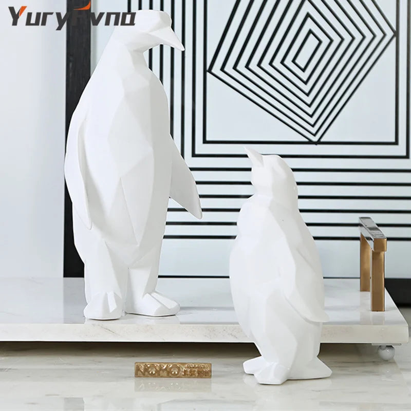 Nordic Penguin Resin Sculpture by Afralia™: Geometric Animal Statue Home Office Decor