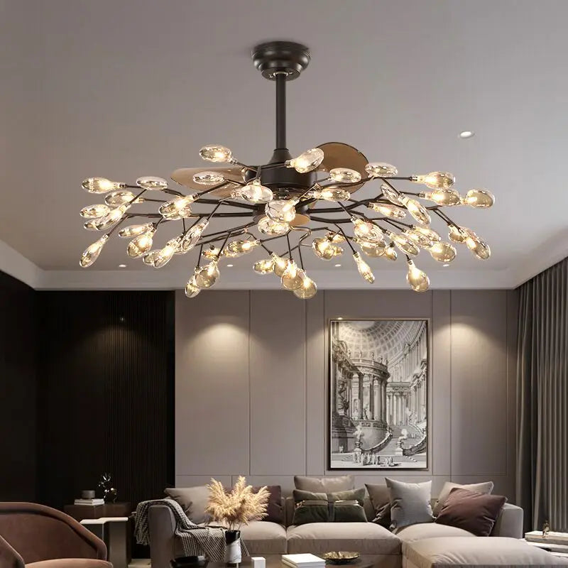 Afralia™ Firefly Tree Luxury Modern Ceiling Fan Chandelier Light - Home Living Room Bedroom