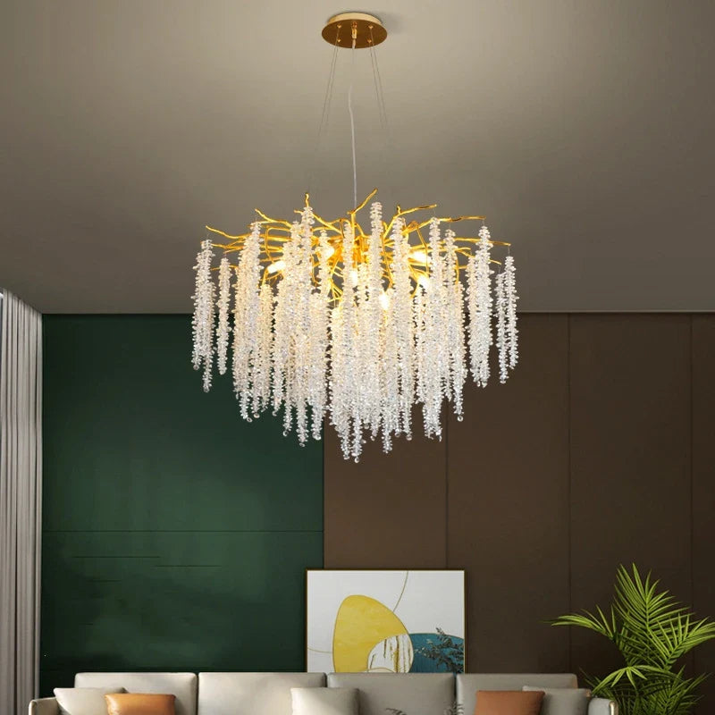 Afralia™ Crystal Tassel Chandelier Luxury Pendant for Home, Living Room, Dining Room, Hotel Hall