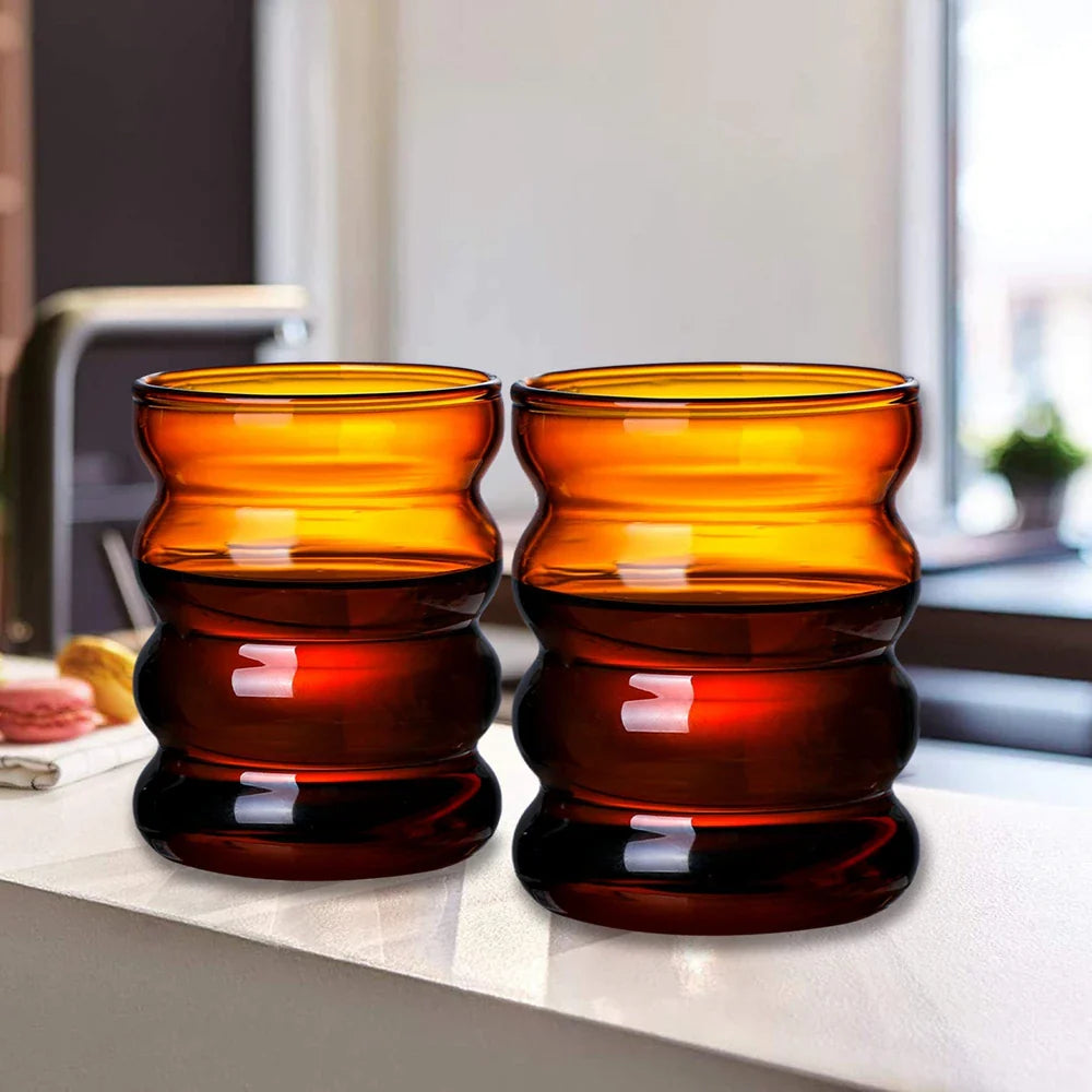 Afralia™ Ripple Glass Cup 300ml Drinkware for Tea Juice Coffee Milk Water