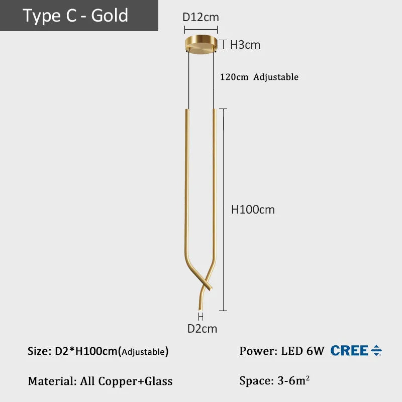 Afralia™ Copper LED Pendant Chandelier for Bedroom and Living Room Lighting