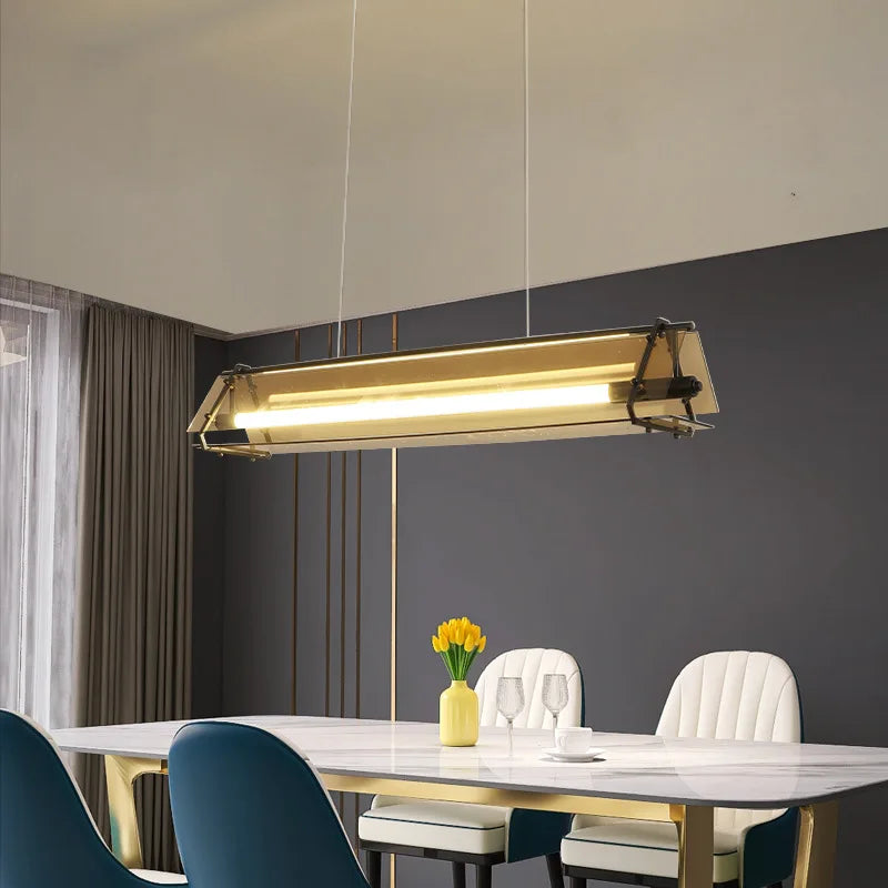 Afralia™ Amber LED Pendant Lamp Tempered Glass Dining Table Minimalist Modern Design