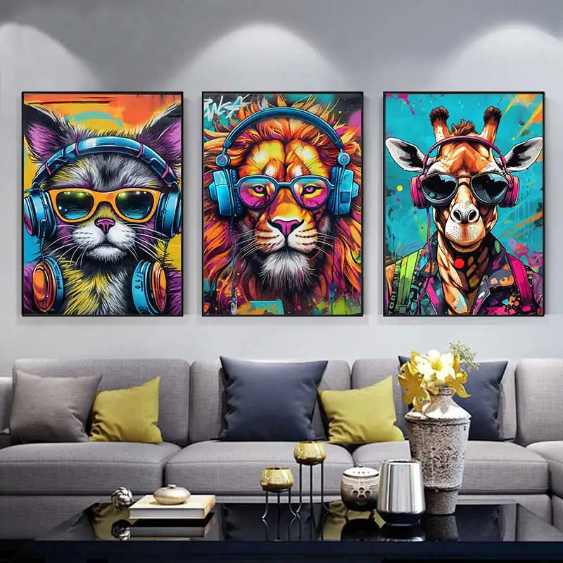 Afralia™ Monkey DJ Headphone Music Canvas Wall Art Print for Home Living Room