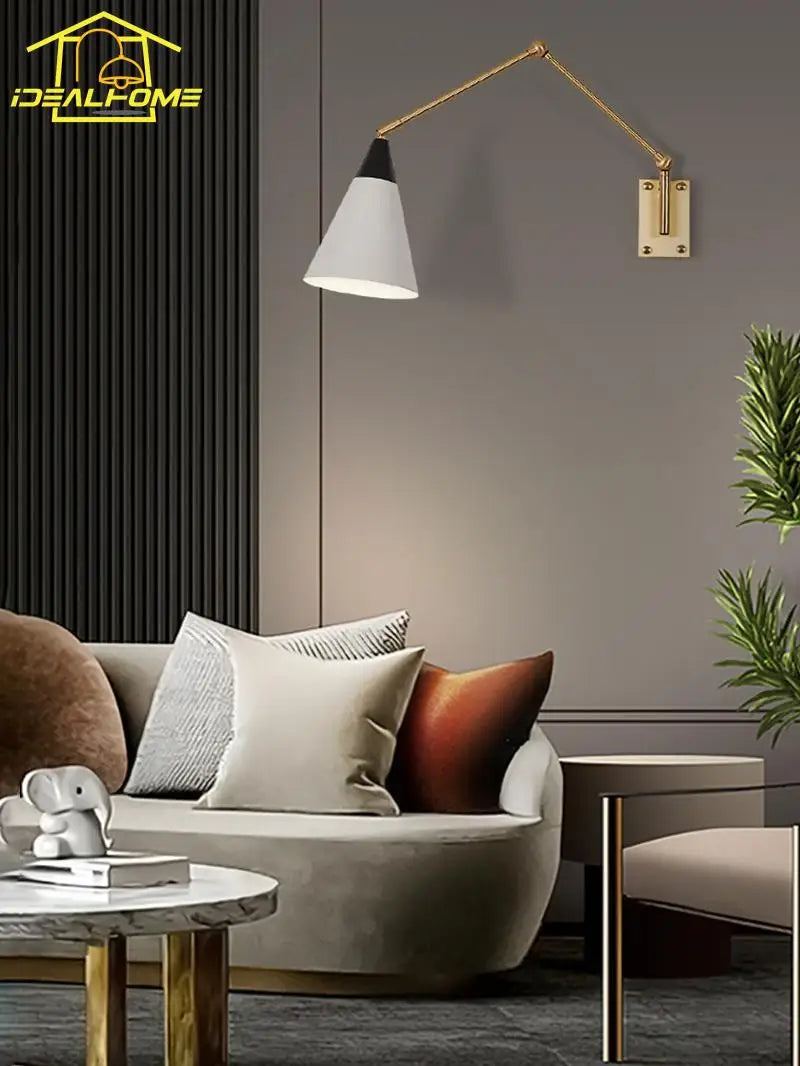 Afralia™ Gold Lustre Copper Swing Arm Wall Lamp LED E27 for Villa Bedroom Study