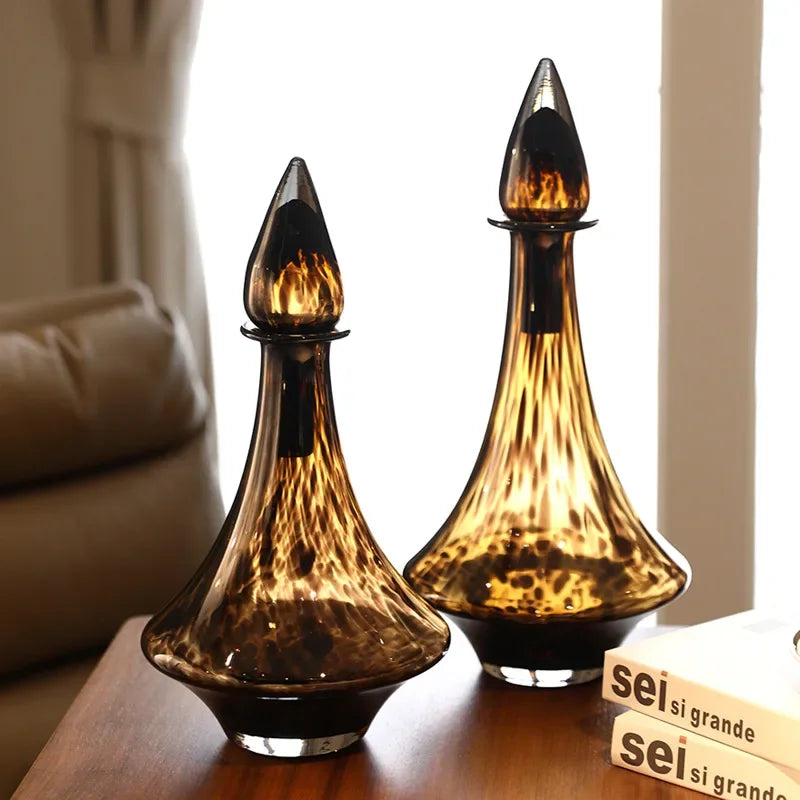 Leopard Print Glass Vase with Lid by Afralia™ - Stylish Home Decoration & Floral Arrangement Accessory
