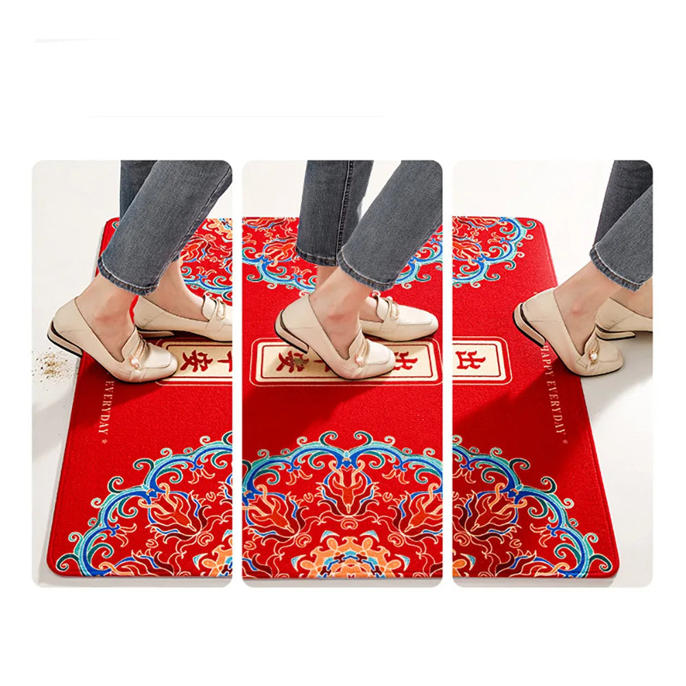 Afralia™ Red Tech Velvet Entrance Doormat: New Chinese Style, Anti-slip, Wear-resistant & Easy To Clean
