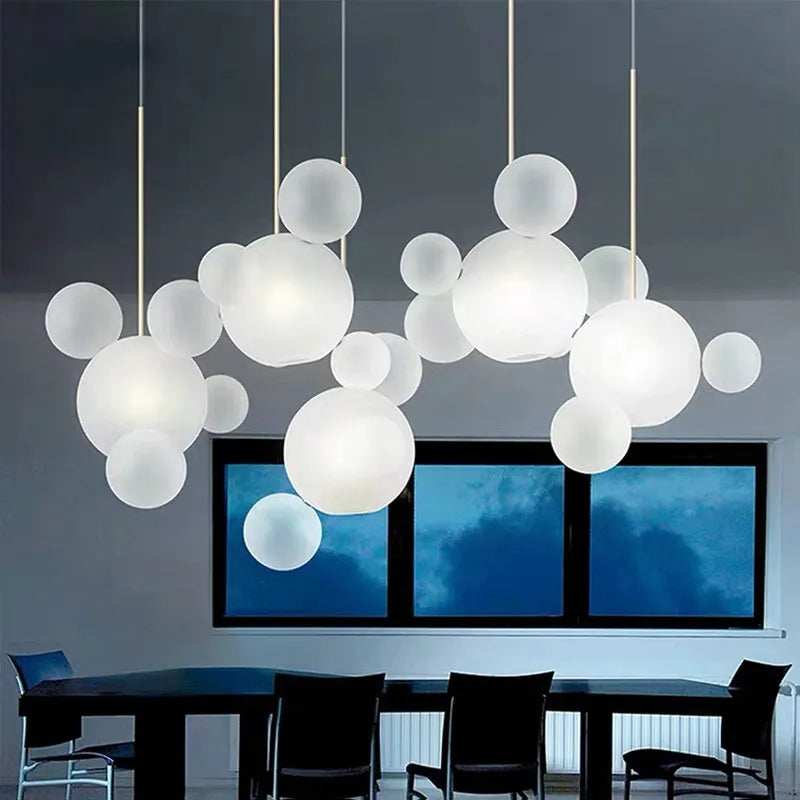 Afralia™ Bubble Ball Pendant Light: Golden Iron Glass Lamp for Kitchen Island, LED Fixtures