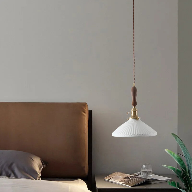 Afralia™ Ceramic Wood LED Pendant Light Fixtures for Bar, Bedroom, Living Room