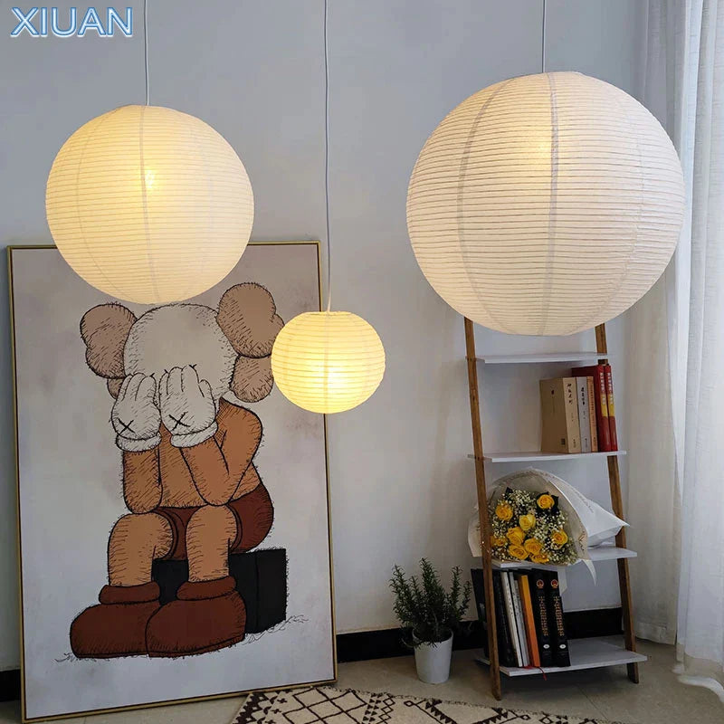 Afralia™ Vintage Round Paper Chandelier Light with LED E27 for Home Indoor Lighting
