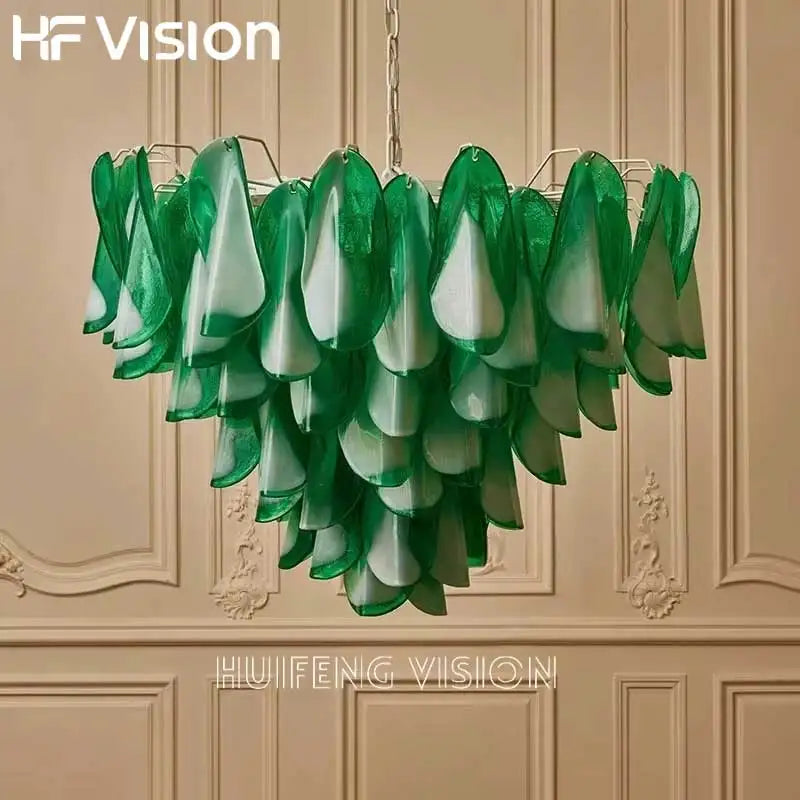 Afralia™ Pink Green Petal Crystal Glass Chandelier for Home Decor