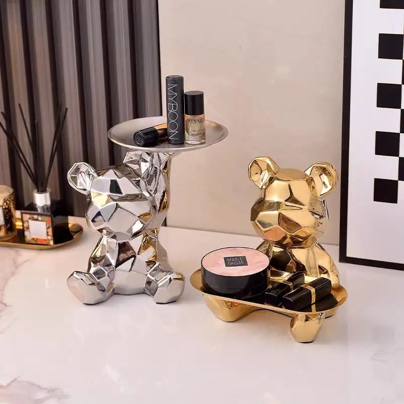 Geometric Bear Coin Bank by Afralia™: Ceramic Home Decor and Organizer