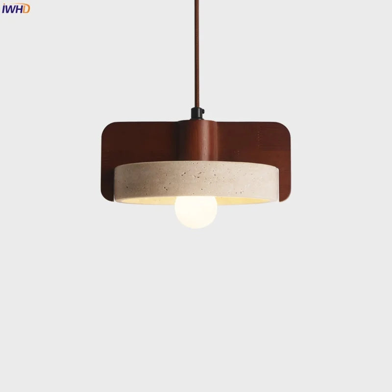 Afralia™ Wood LED Pendant Light Mid Century Modern Yellow Travertine Decor