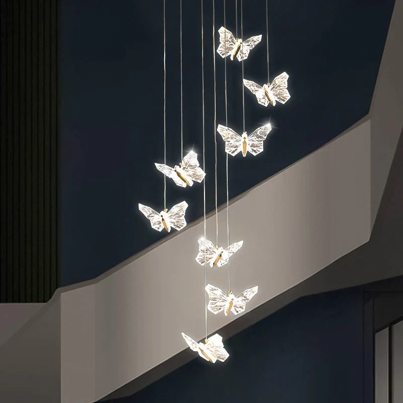 Afralia™ Nordic Butterfly Spiral Stair Chandelier for Restaurant, Bedroom & Coffee Shop