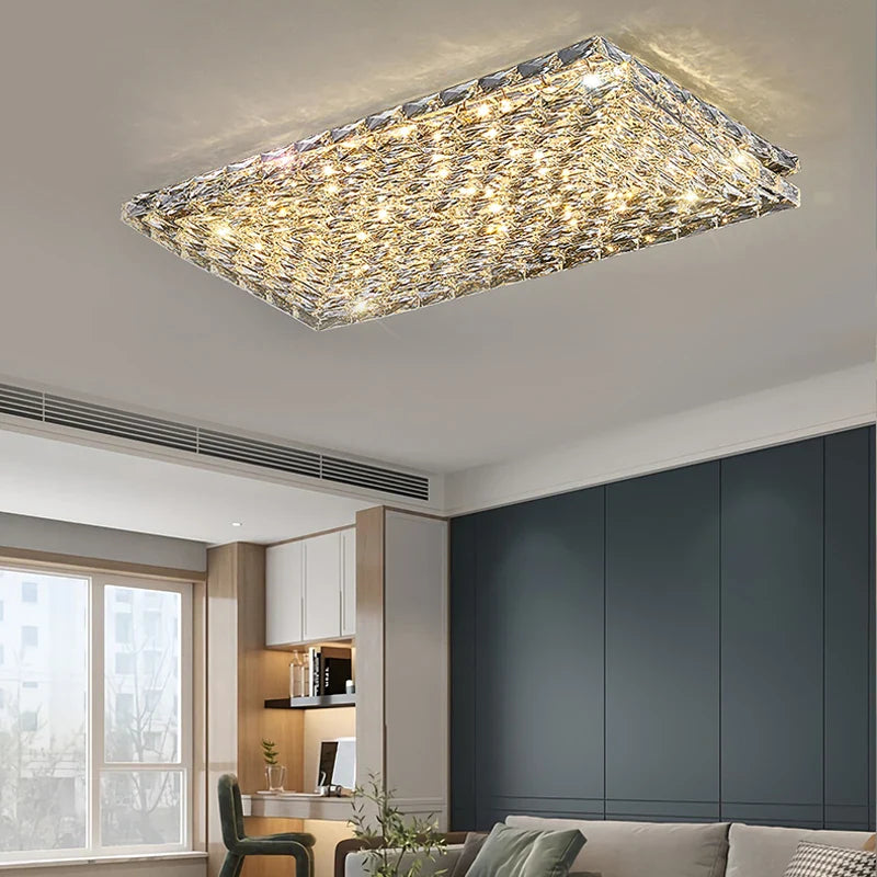 Afralia™ Crystal Square Ceiling Light: Elegant Indoor LED Lighting Fixture for Living Room, Bedroom & Corridor