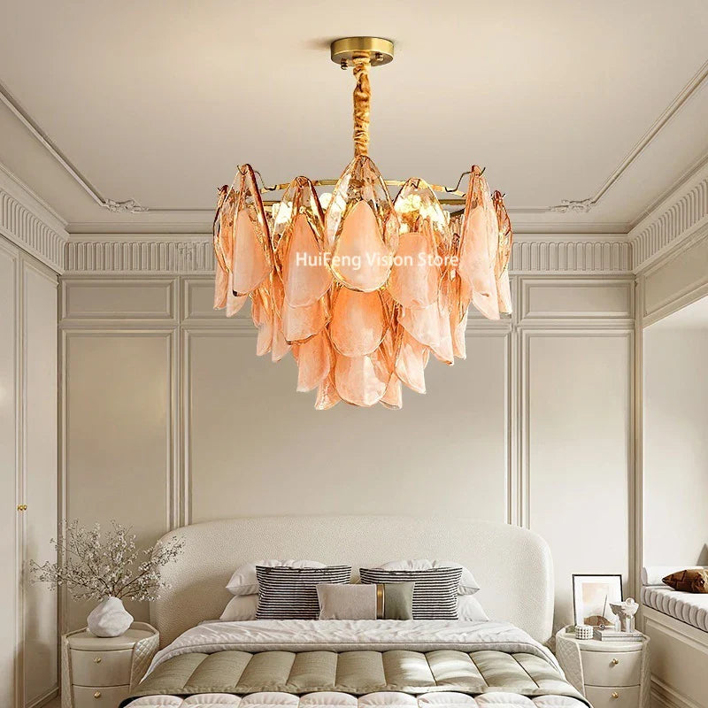 Afralia™ Pink Glass Petal Chandelier: Modern Luxury Ceiling Pendant Light