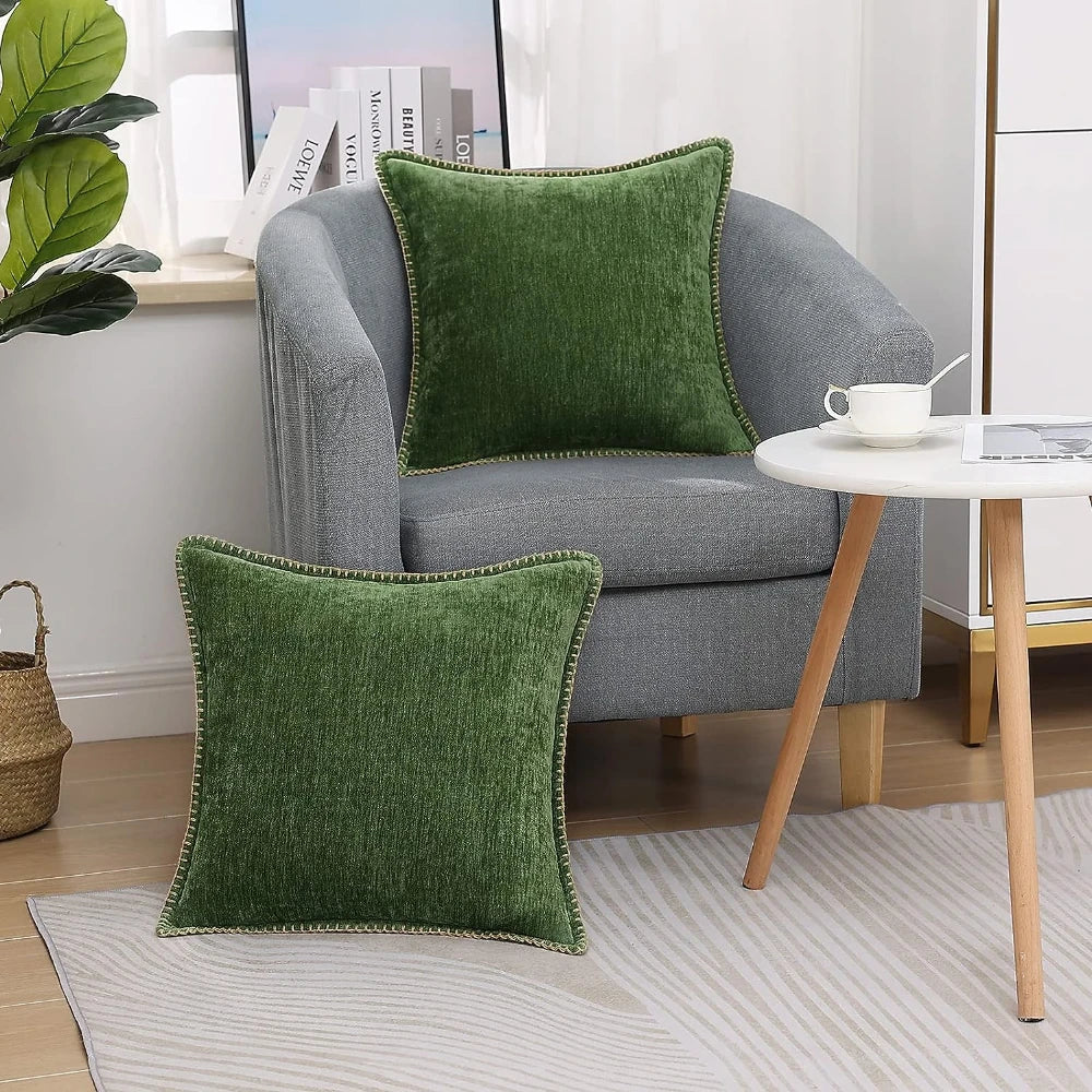 Chenille Cushion Cover Green Throw Pillow Covers Decorative Home Sofa Luxury Afralia™