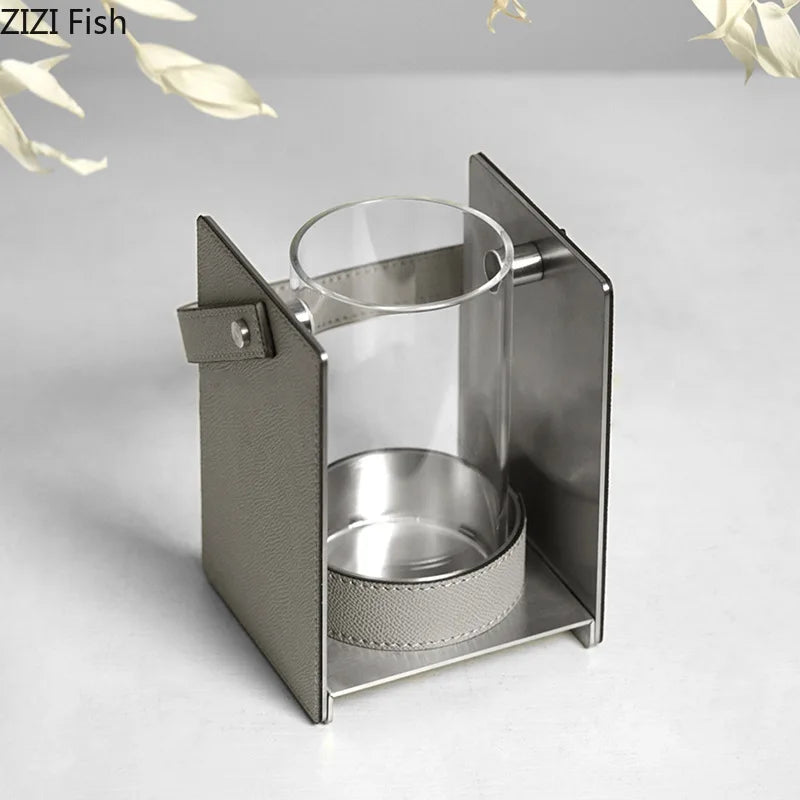 Afralia™ Leather Glass Vase Plant Pot Artificial Flowers Floral Room Decor