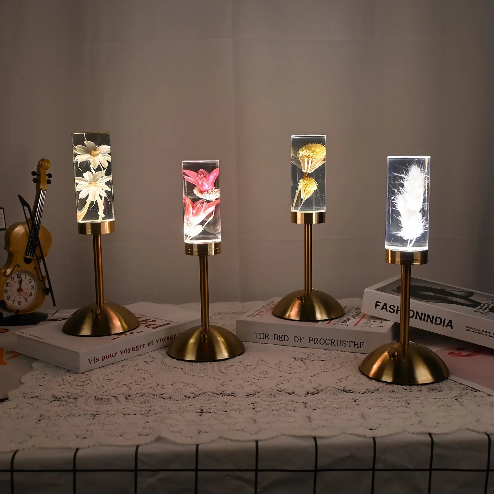Afralia™ Eternal Flower Acrylic Desk Lamp LED Nightlight Bedroom Bedlight Decoration