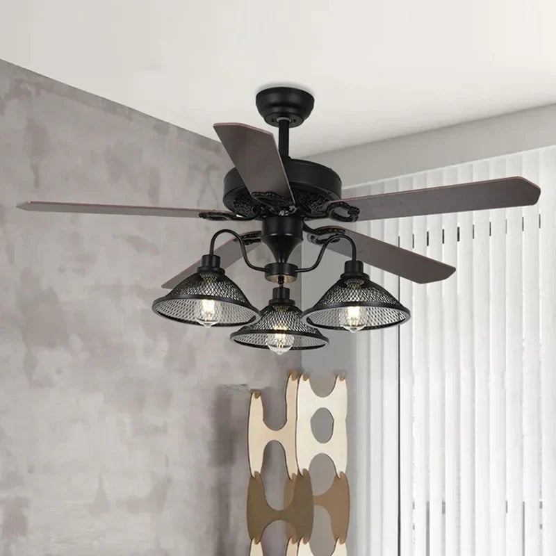 Afralia™ Rustic Industrial Chandelier Fan with Remote Control and 3 Lights