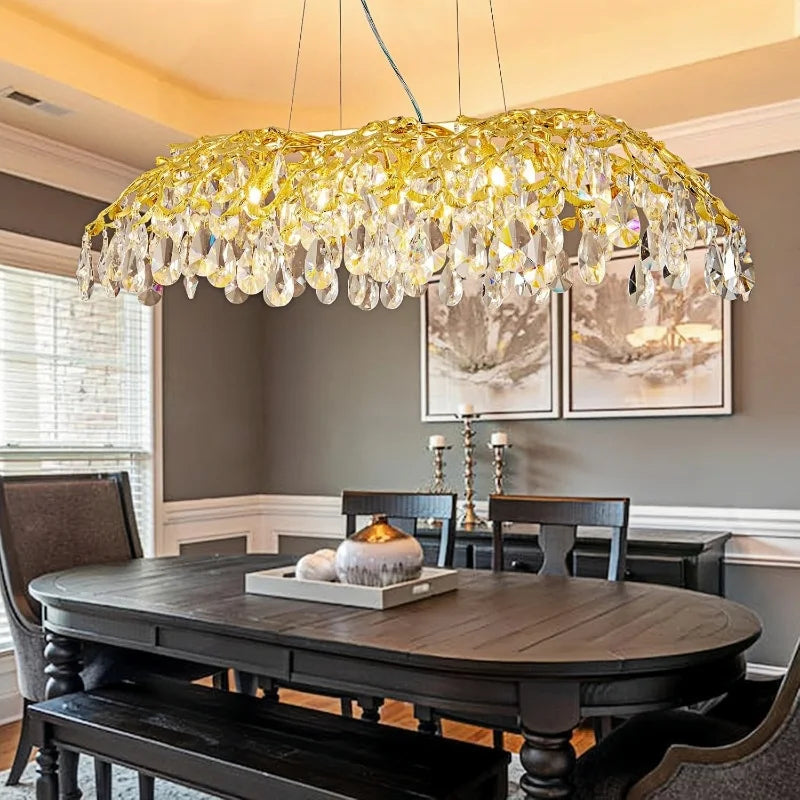 Afralia™ Golden Crystal Chandelier for Dining Living Room Bedroom Kitchen Table Lighting