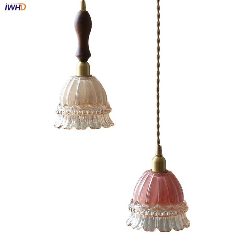 Afralia™ Walnut Wood Pink LED Pendant Lamp - Modern Nordic Hanging Light Fixture