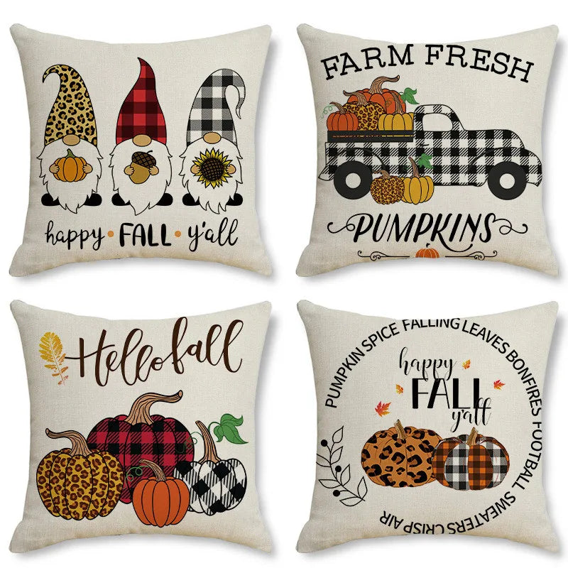 Afralia™ Thanksgiving Pumpkin Pillow Cover, Hello Autumn Decorative Cotton Linen Cushion Case