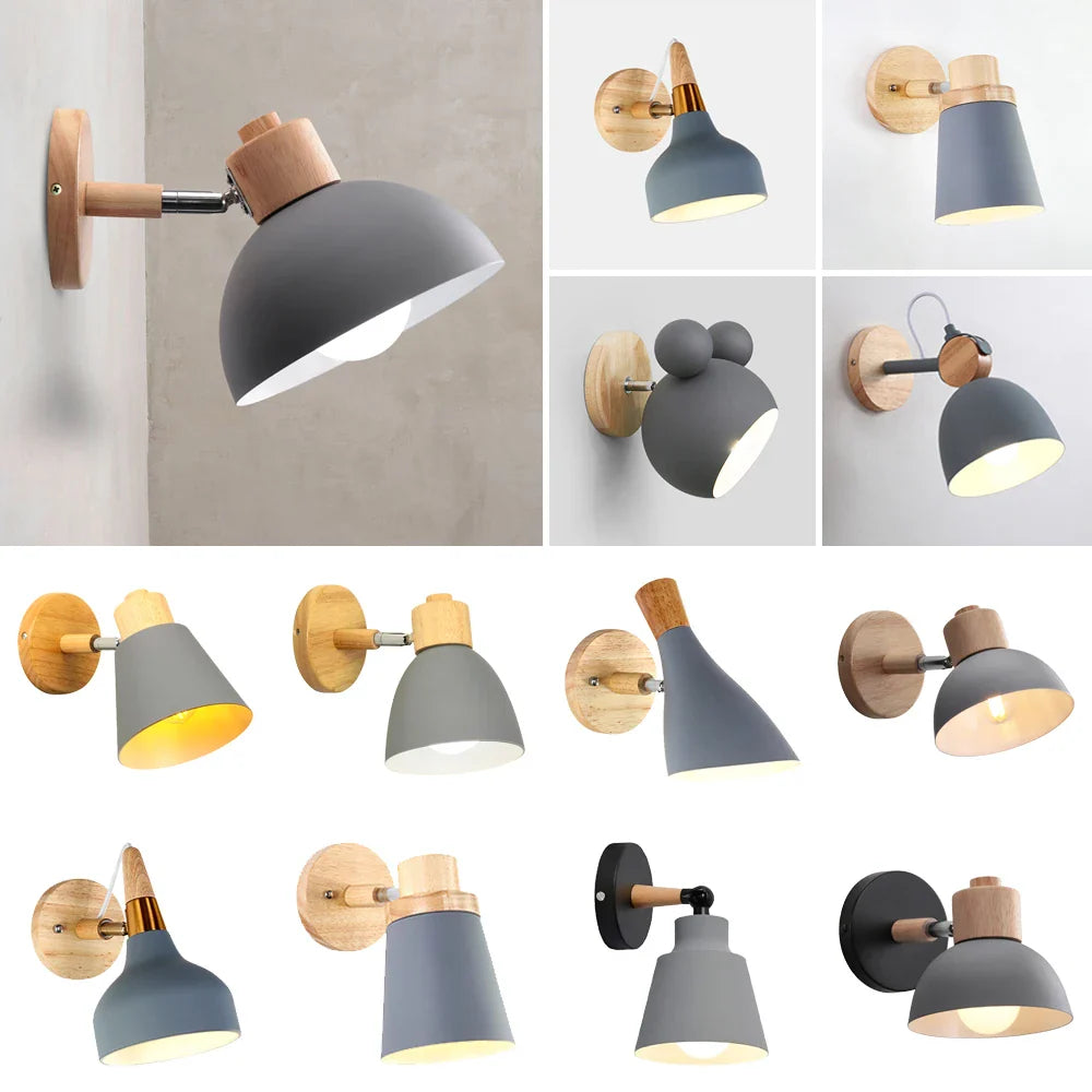 Afralia™ Wooden Wall Sconce Nordic Bedside Lamp E27 Modern LED Light for Home Indoor