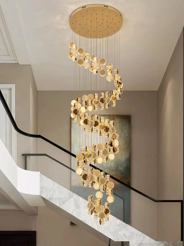 Afralia™ Gold Crystal Chandeliers LED Pendant Lamp for Modern Living Spaces