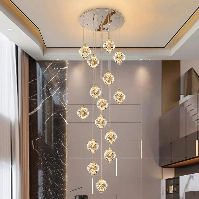 Afralia™ Crystal Chandelier Stair Pendant Lamp Living Room Interior Lighting